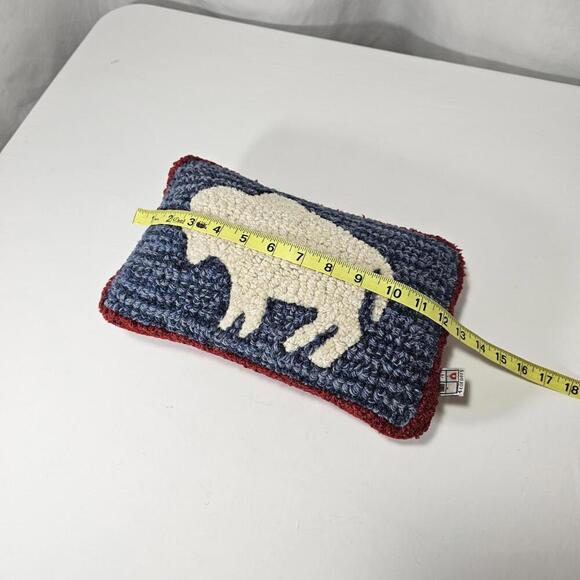 Chandler 4 Corners Artist HandMade Bison Buffalo Hooked Wool & Red Velvet Pillow - Picture 7 of 9